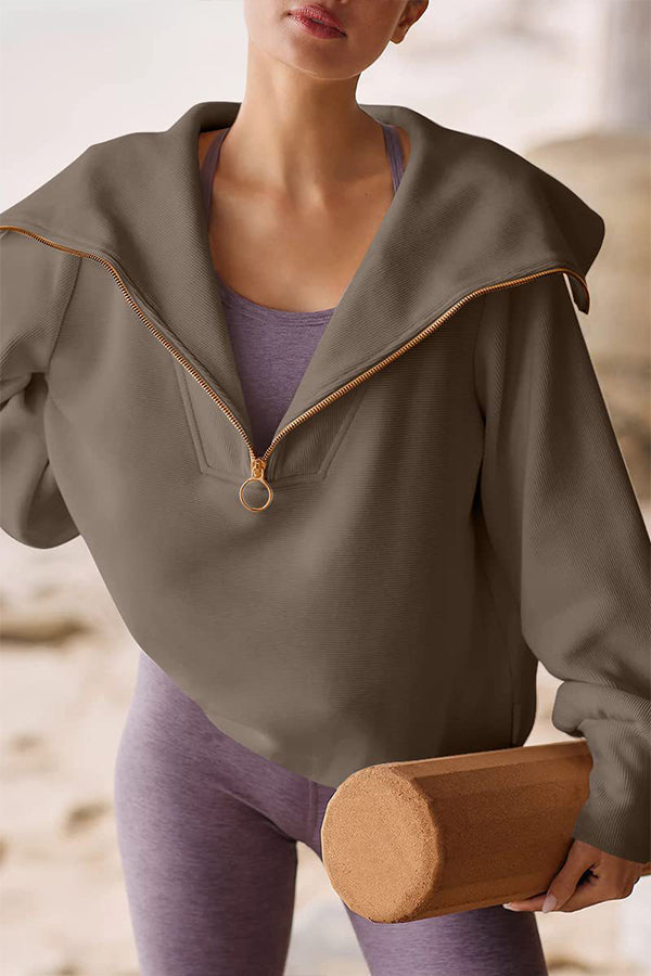 Loose Top Lapel Sweater Brown