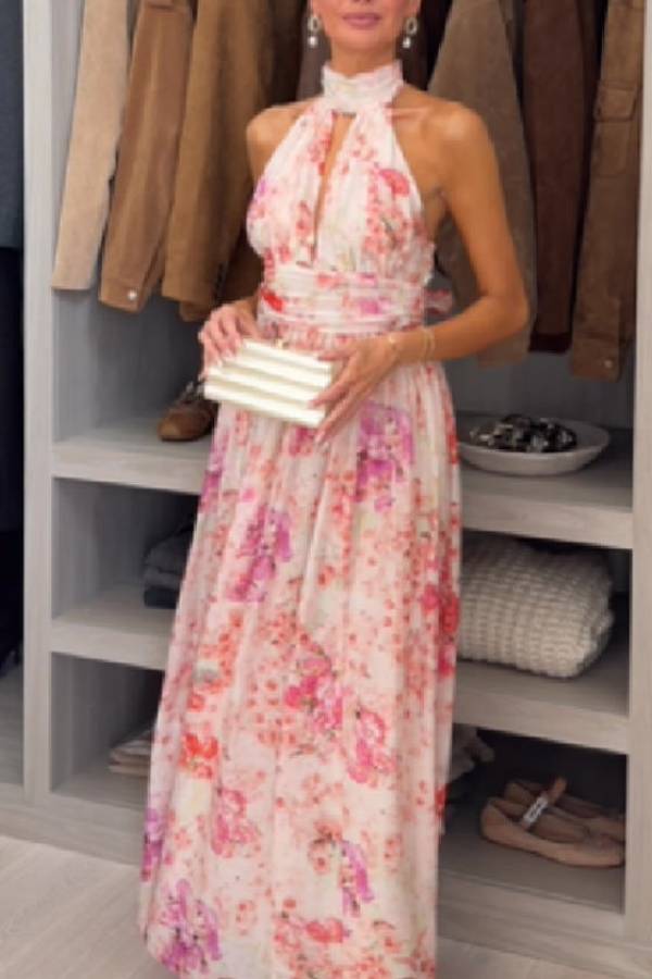Halter Open-Back Floral Maxi Dress