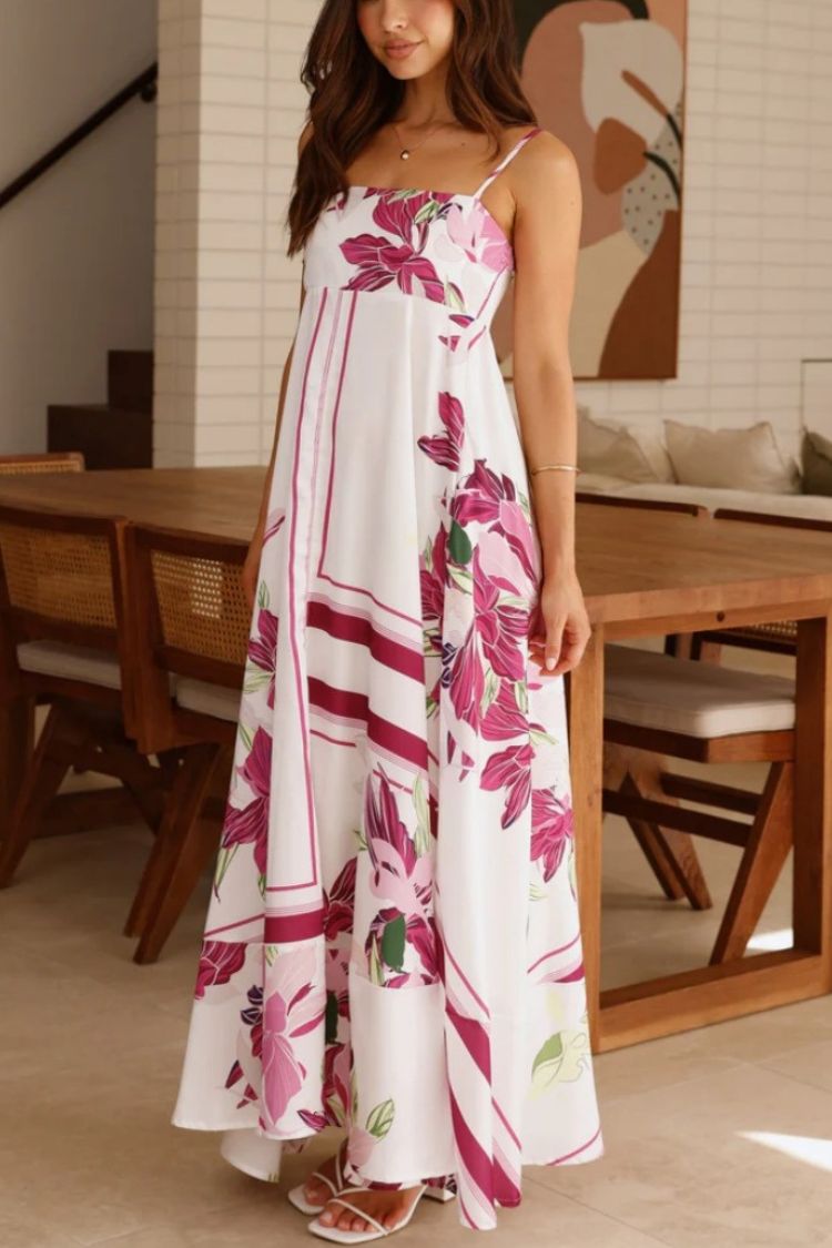 Printed Ruffle Suspender Maxi Dress