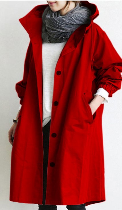 🔥Hot!Water Resistant Oversized Hooded Windbreaker Rain Jacket Red