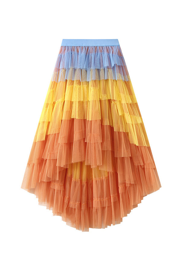 Irregular cake skirt high waist mesh skirt 4 one size