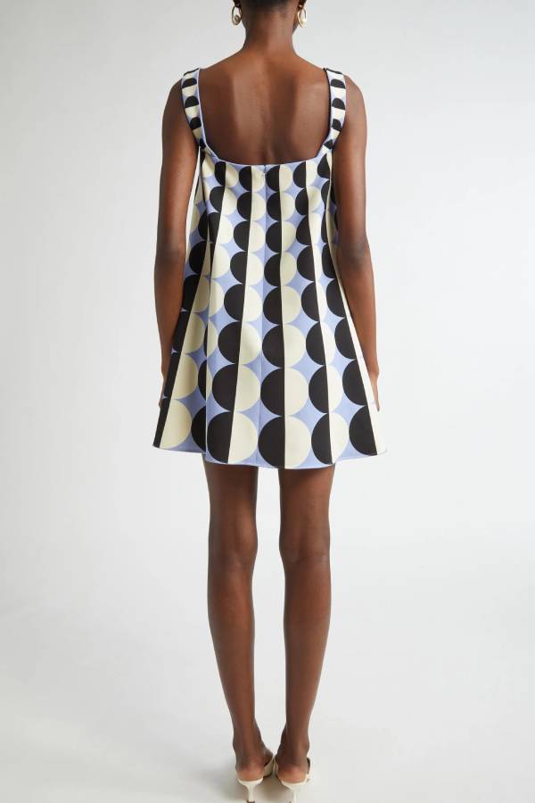 Funny Chic Geometric Circle Poka Dot Square Neck Trapeze Mini Dress