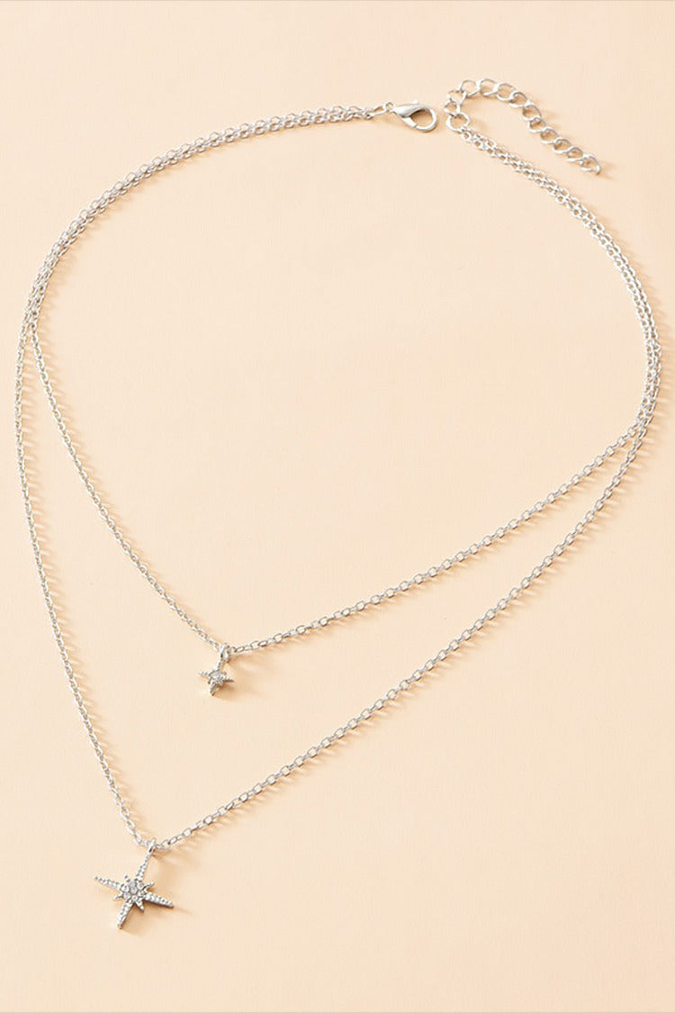 Rhinestone Star Pendants Layered Versatile Fashionable Necklace