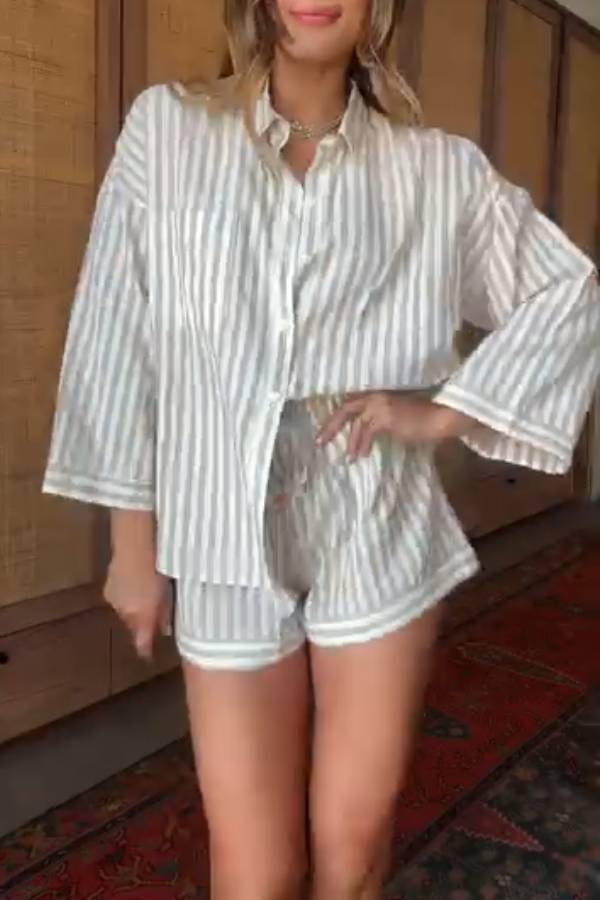 Multi-Color Striped Oversized Shirt and Shorts Set
