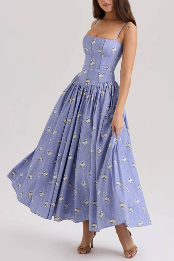Spaghetti Strap Corset Floral Midi Dress