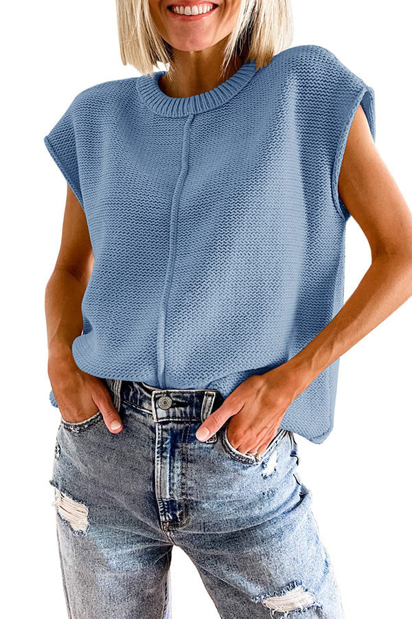 Casual round neck loose knitted pullover sweater Blue