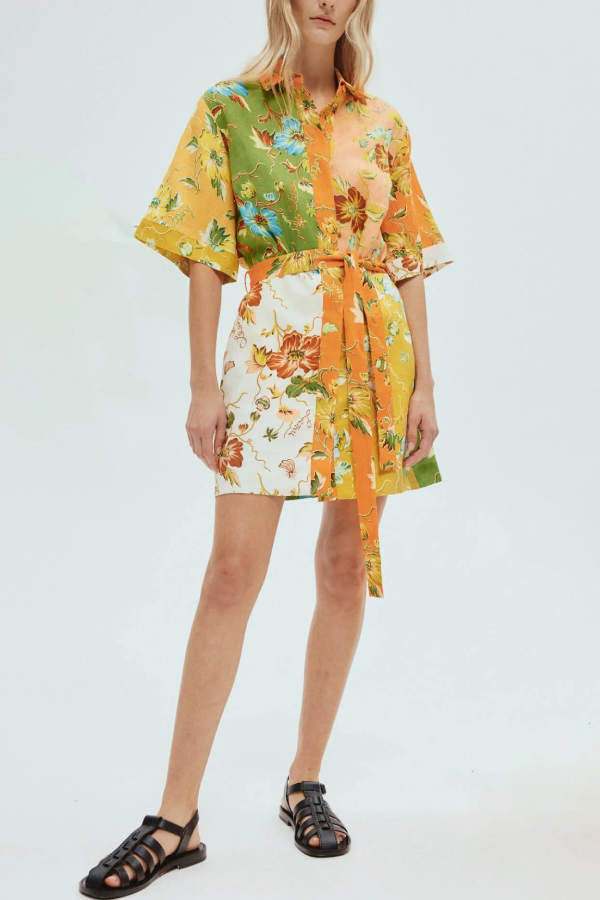Unique Contrasting Floral Print Mini Dress Multicolor