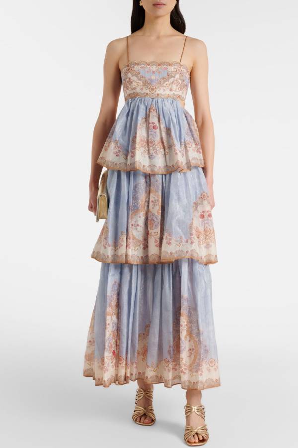 Bohemian Printed Spaghetti Strap Tiered Maxi Dress