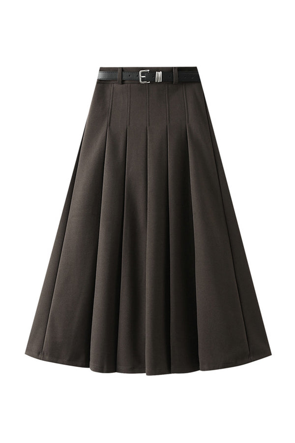 Designed wide pleated woolen pleated skirt Grey one size