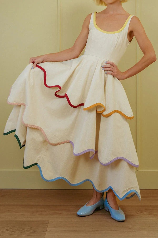 The Signature Scalloped Tiered Dress – Contrast Edged Maxi