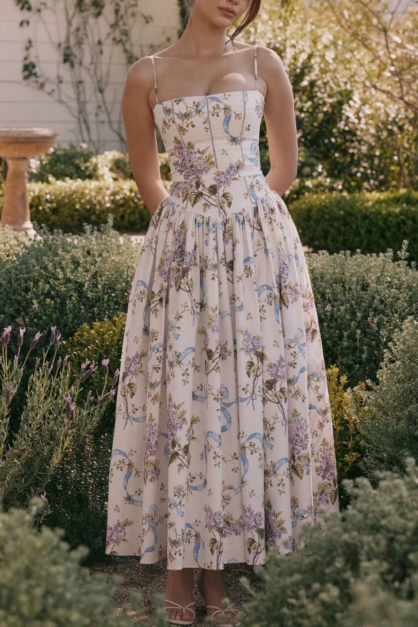 Spaghetti Strap Corset Floral Midi Dress