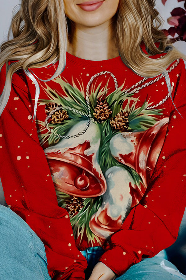 Printed Christmas Contrast Color Long Sleeve Pullover Sweatshirt 1