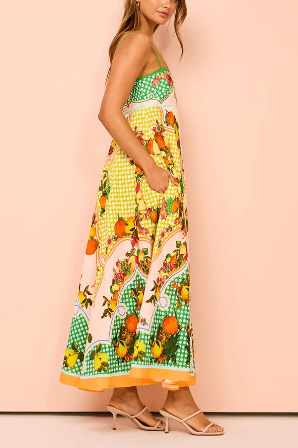 Fashion Printed Backless Suspender Sexy Swing Loose Dress