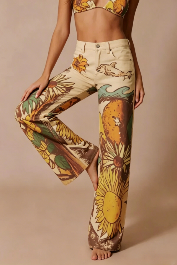 We The Free Playful Doodle Printed Mid Rise Pocket Wide Leg Pant