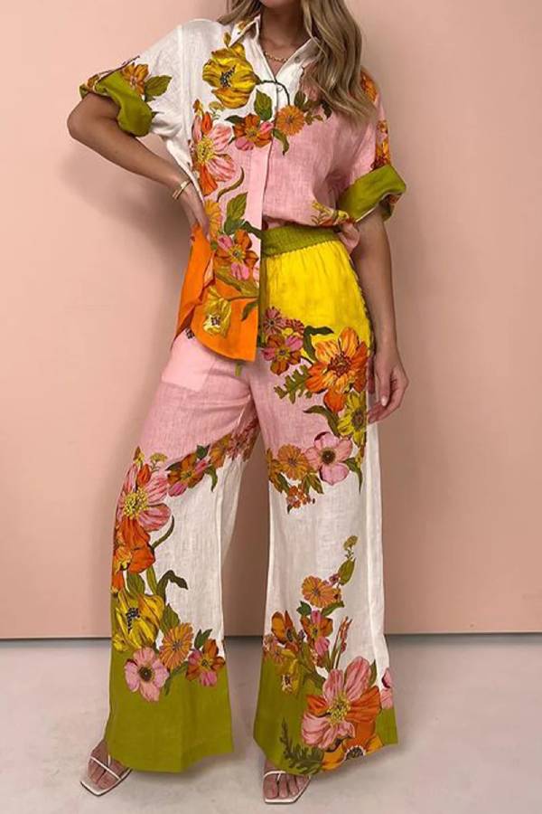 Passionate Floral Printing Two-Pieces Set Pink