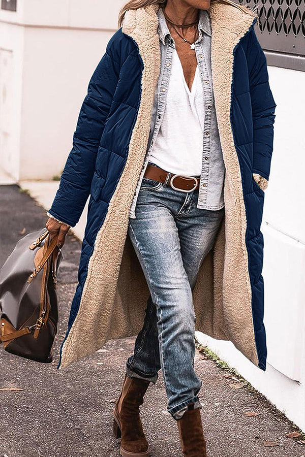 Casual Street Solid Patchwork Hooded Collar Outerwear Navy blue