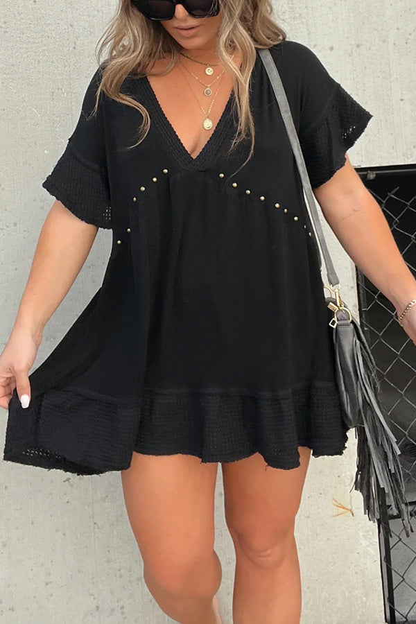DEEP V STUDDED BOHO TUNIC Black