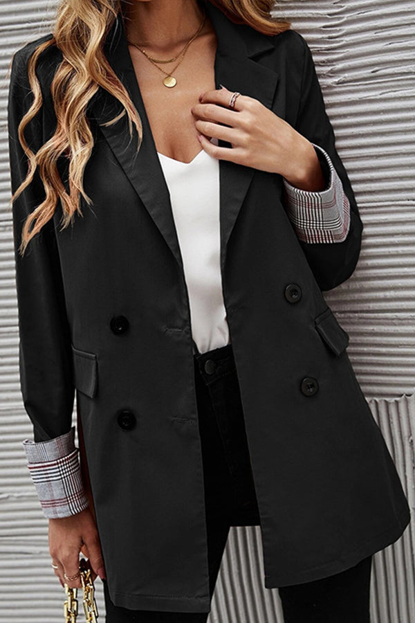 Solid color lapel buttoned slim fit blazer Black