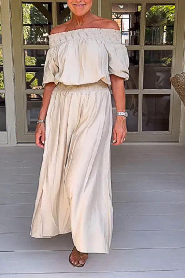 Bayside Beauty One Shoulder Slit Relaxed Midi Dress Apricot