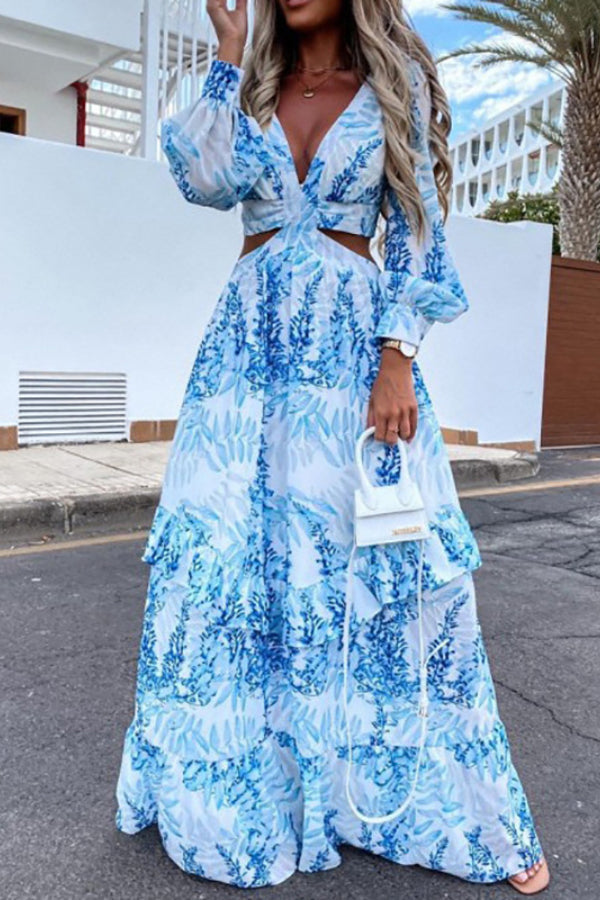 Maxi Dress Whith Neckline Blue