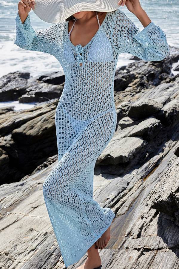 Openwork Knit Backless Long Cover-Up Dress