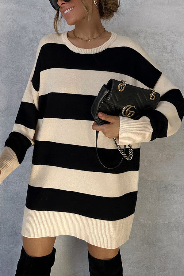CREAM STRIPED MAXI SWEATER Black