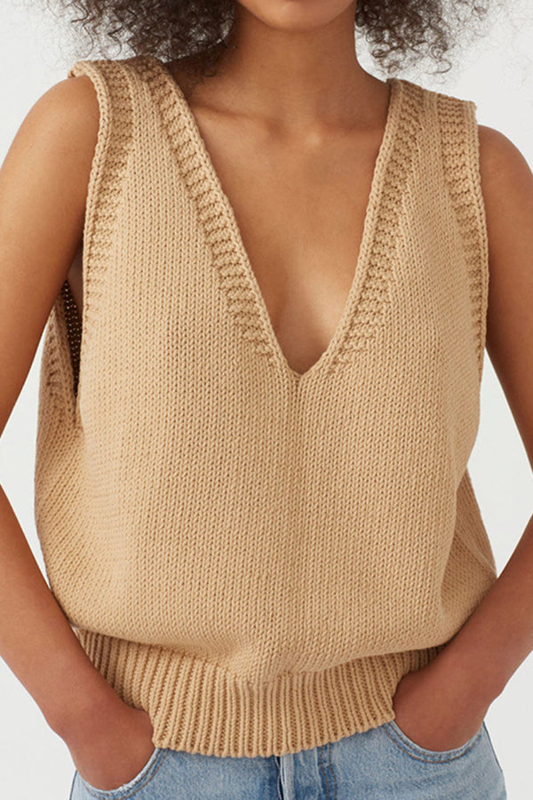 Knitted Vest Small Vest Women's Sleeveless Sweater Khaki