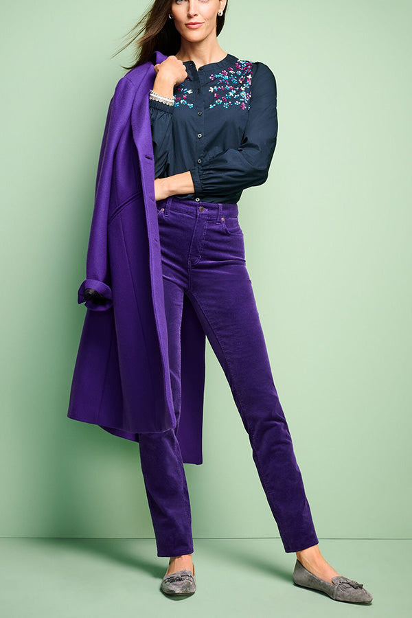 STRETCH CORDUROY STRAIGHT LEG PANTS Purple