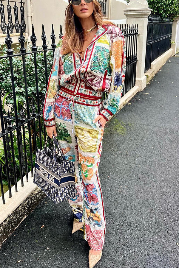 Wond A Land Unique Print Elastic Waist Pocketed Wide Leg Pants Multicolor