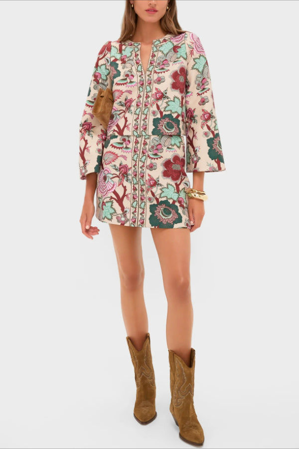 Garden scroll V-neck Maxine top and mini skirt set