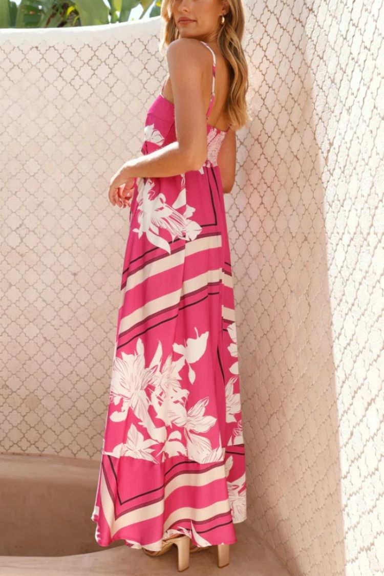 Printed Ruffle Suspender Maxi Dress