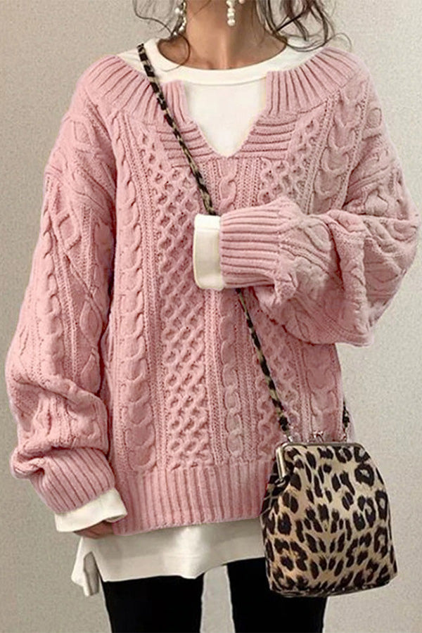 Knitted Pattern Casual Knit Sweater Pink