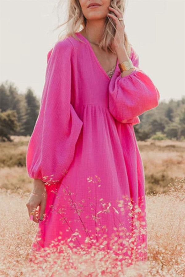 Casual Simplicity Solid Patchwork A Line Dresses Rose Red