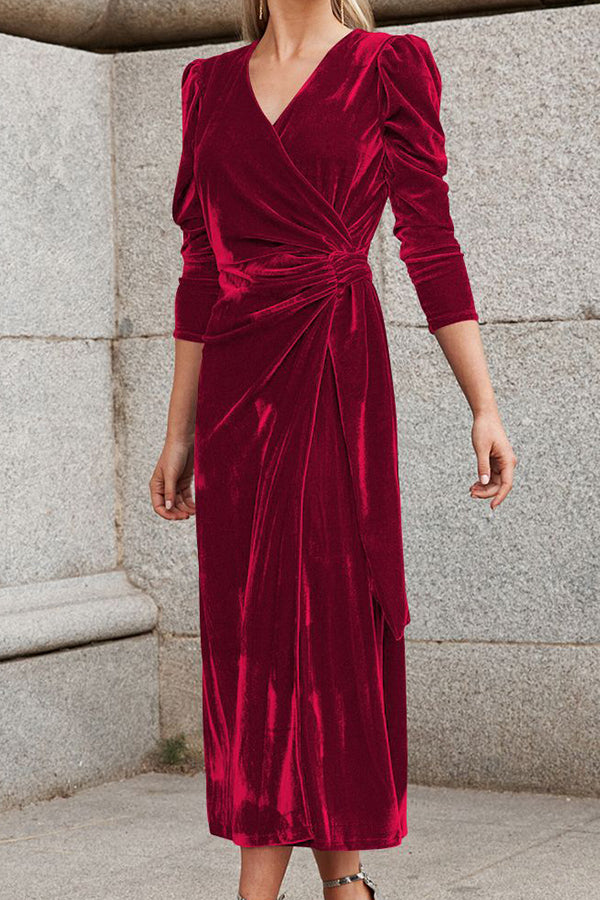 New autumn and winter velvet chiffon strappy dress Red