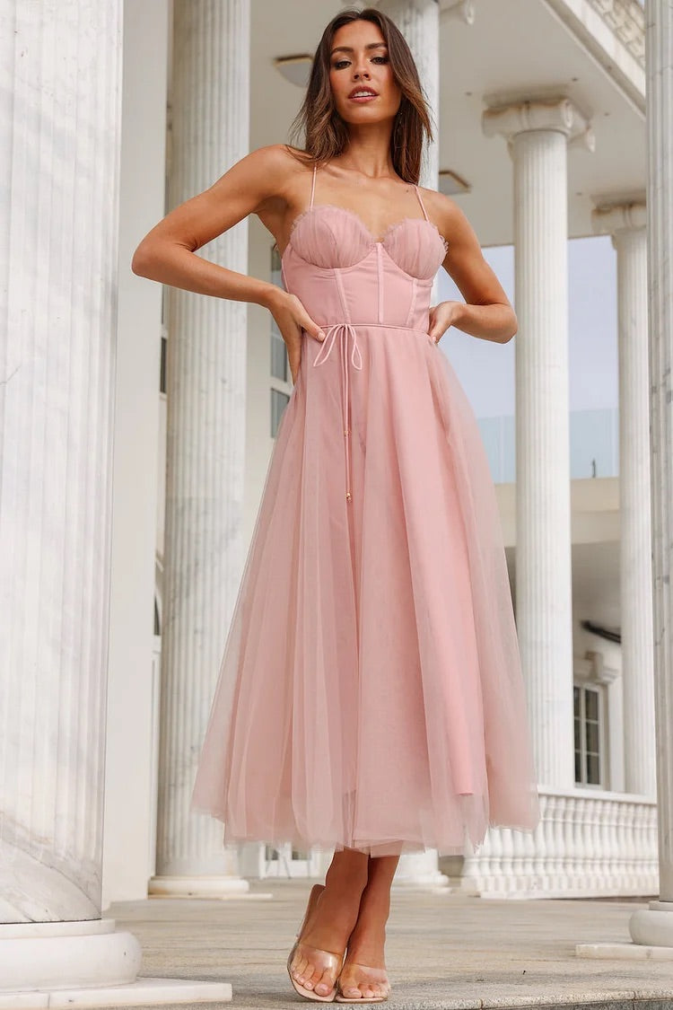 Cherley Tulle Corset Backless Prom Midi Dresses
