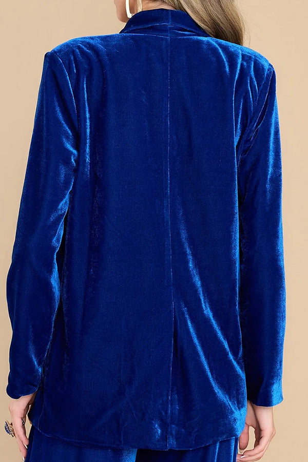 Elegant Lapel Velvet One Button Blazer Pant Set