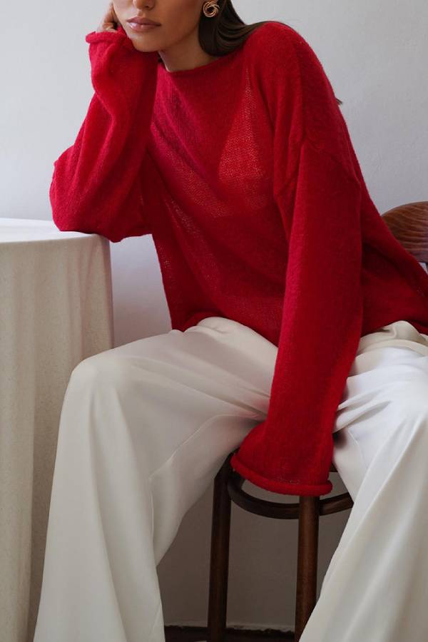Lazy Style Sheer Oversized Knit Blouse