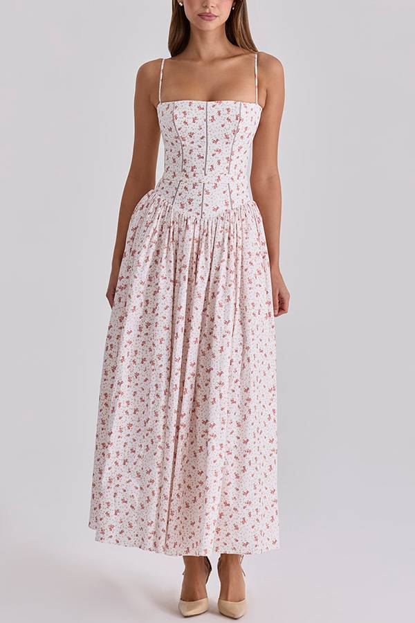 Spaghetti Strap Corset Floral Midi Dress