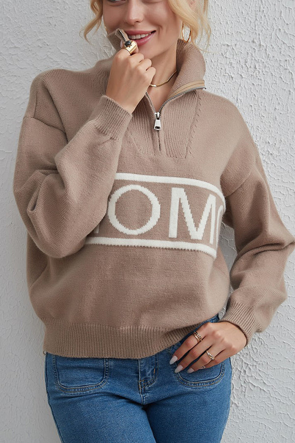 women's design letter knit sweater Camel one size