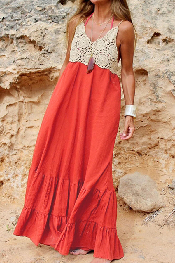 V Neck Cutout Camisole and Halter Neck Maxi Dress Two Piece Set Orange