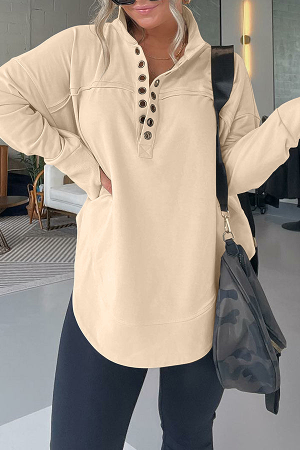 HALF NECK THUMBHOLE CUFF PULLOVER SWEATSHIRT Khaki