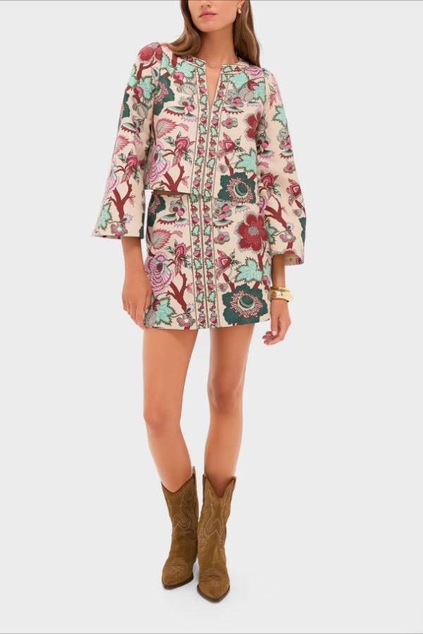 Garden scroll V-neck Maxine top and mini skirt set