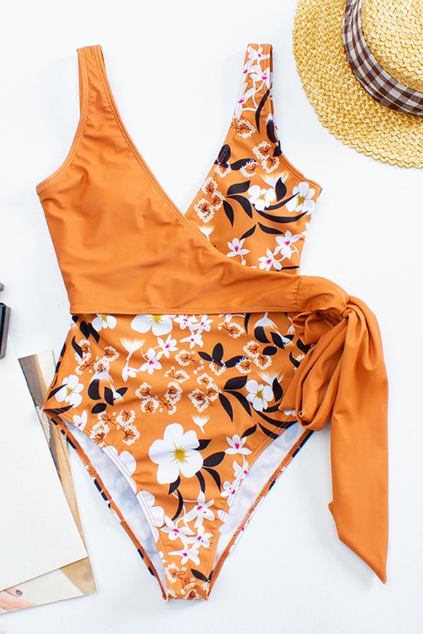 Colorful and Cute Lemon Print Bikini Swimsuit Orange