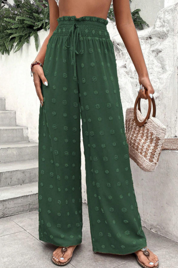 High Waist Jacquard Wide Leg Pants Casual Trousers Green
