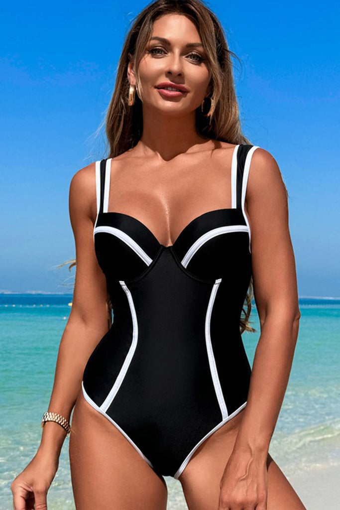 One-piece Patchwork Strap Swimsuit
