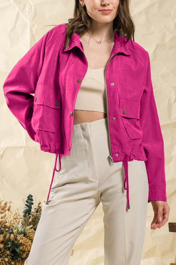 Brushed plaid lapel multi-button two-pocket midi jacket Pink