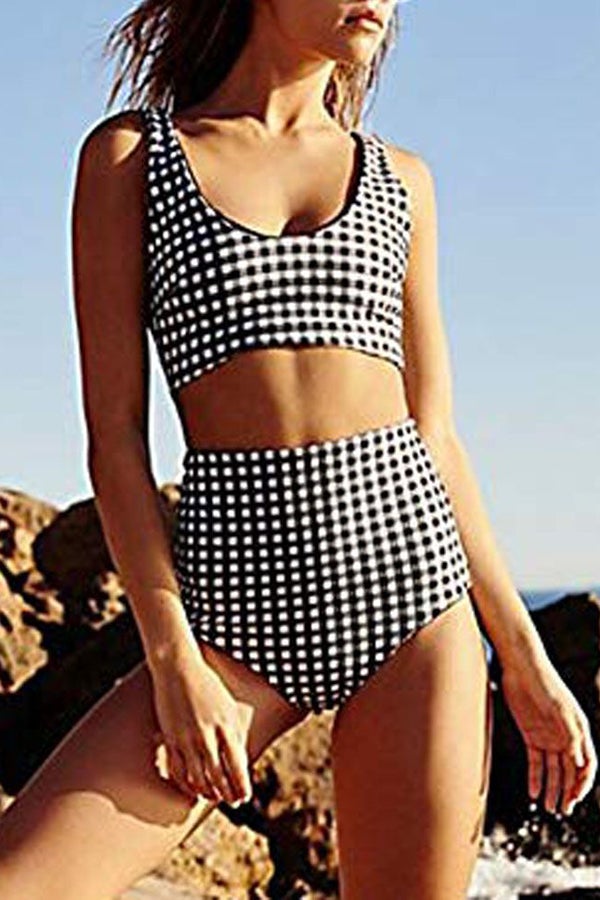 Plaid Print Bikini Black