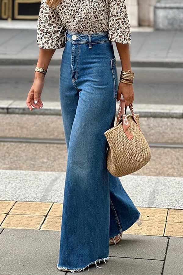 casual wide leg jeans Blue