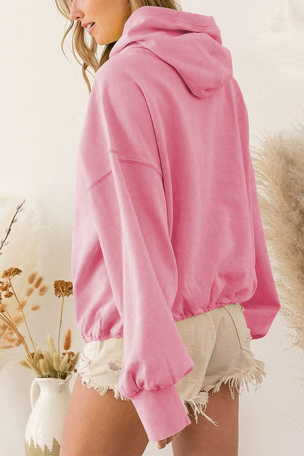 Zip Drawstring Long Sleeve Hoodie