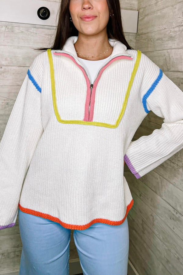 GINNY QUARTER ZIP SWEATER White Multi
